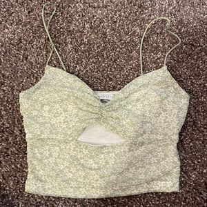 Urban outfitters green/white floral cropped tank with cutout